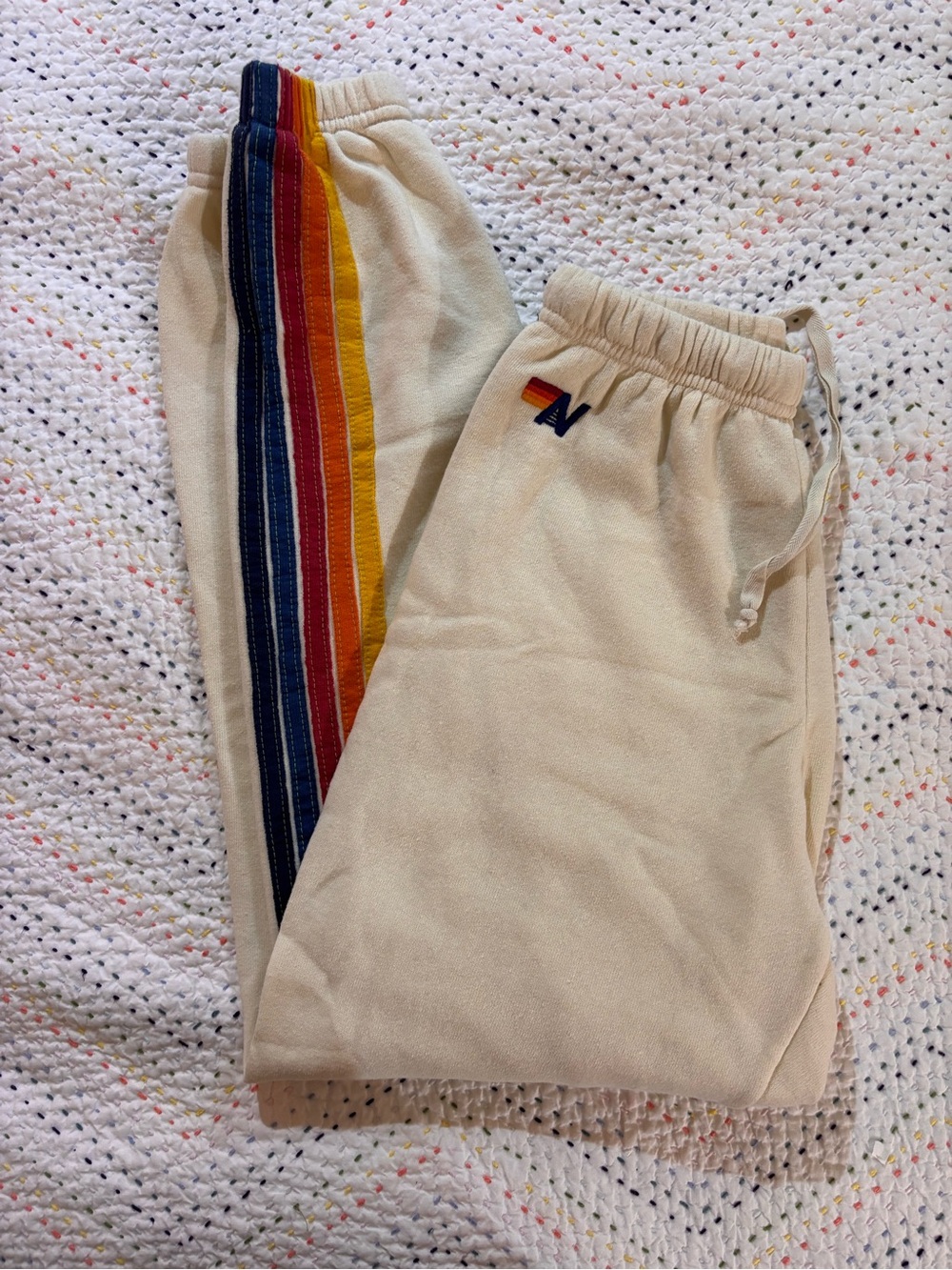 Aviator Nation Cream Joggers with Yellow & Orange Side Stripes - Picture 2 of 6